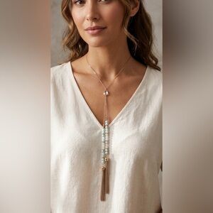 Gold and Blue Beaded Necklace